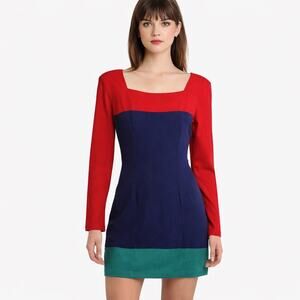 1980s SWITCH USA Made Colorblock Mini Dress Red Navy Green Small